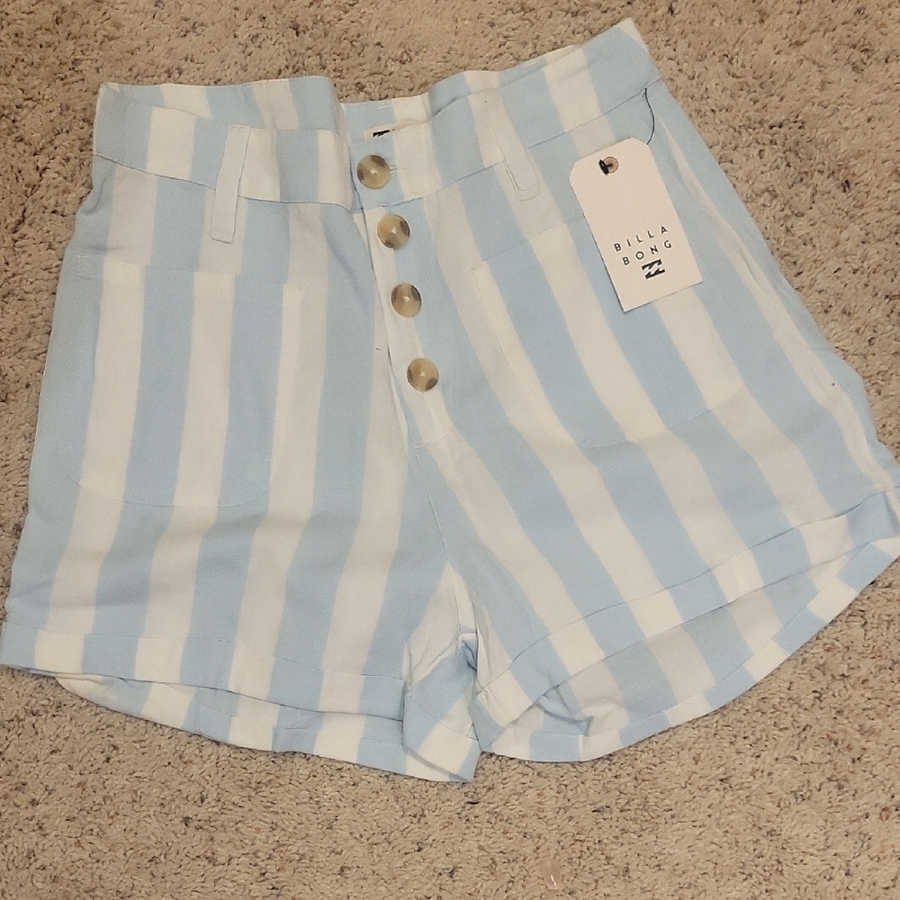 Billabong High Waist Blue and White Striped Shorts